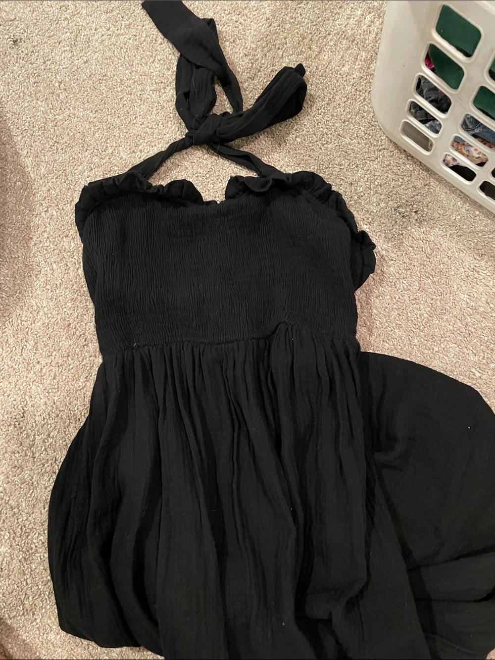 Black Halter Sundress with Ruffled Neckline